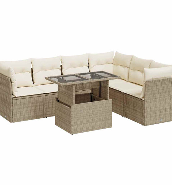 7-tlg. Garten-Sofagarnitur mit Kissen Beige Poly Rattan