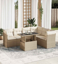 7-tlg. Garten-Sofagarnitur mit Kissen Beige Poly Rattan