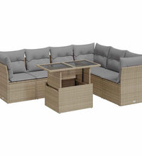 7-tlg. Garten-Sofagarnitur mit Kissen Beige Poly Rattan