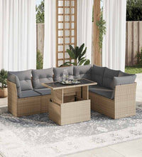 7-tlg. Garten-Sofagarnitur mit Kissen Beige Poly Rattan