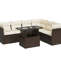 7-tlg. Garten-Sofagarnitur mit Kissen Braun Poly Rattan