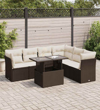7-tlg. Garten-Sofagarnitur mit Kissen Braun Poly Rattan