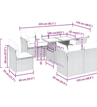 9-tlg. Garten-Sofagarnitur mit Kissen Grau Poly Rattan Akazie