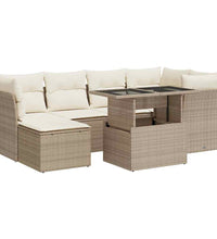 7-tlg. Garten-Sofagarnitur mit Kissen Beige Poly Rattan