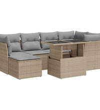 7-tlg. Garten-Sofagarnitur mit Kissen Beige Poly Rattan