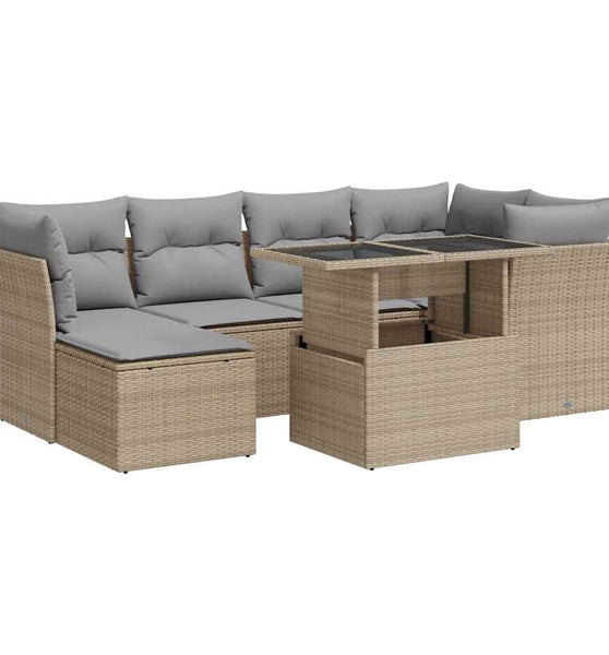 7-tlg. Garten-Sofagarnitur mit Kissen Beige Poly Rattan