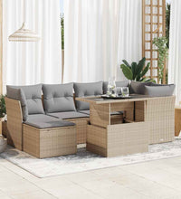 7-tlg. Garten-Sofagarnitur mit Kissen Beige Poly Rattan