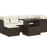 7-tlg. Garten-Sofagarnitur mit Kissen Braun Poly Rattan