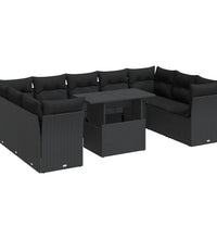 10-tlg. Garten-Sofagarnitur mit Kissen Schwarz Poly Rattan