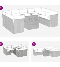 10-tlg. Garten-Sofagarnitur mit Kissen Schwarz Poly Rattan