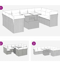 10-tlg. Garten-Sofagarnitur mit Kissen Schwarz Poly Rattan