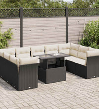 10-tlg. Garten-Sofagarnitur mit Kissen Schwarz Poly Rattan