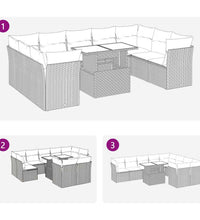 10-tlg. Garten-Sofagarnitur mit Kissen Grau Poly Rattan