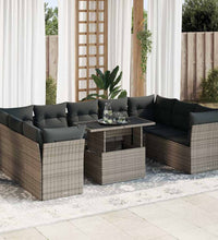 10-tlg. Garten-Sofagarnitur mit Kissen Grau Poly Rattan