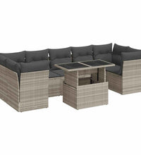 10-tlg. Garten-Sofagarnitur mit Kissen Hellgrau Poly Rattan