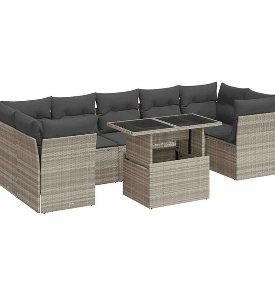 10-tlg. Garten-Sofagarnitur mit Kissen Hellgrau Poly Rattan