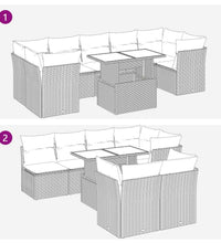 10-tlg. Garten-Sofagarnitur mit Kissen Hellgrau Poly Rattan
