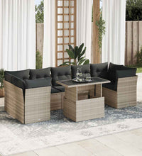10-tlg. Garten-Sofagarnitur mit Kissen Hellgrau Poly Rattan