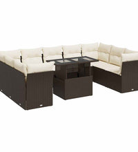 10-tlg. Garten-Sofagarnitur mit Kissen Braun Poly Rattan