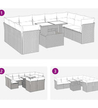 10-tlg. Garten-Sofagarnitur mit Kissen Braun Poly Rattan