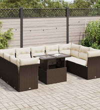 10-tlg. Garten-Sofagarnitur mit Kissen Braun Poly Rattan