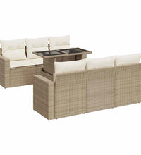 7-tlg. Garten-Sofagarnitur mit Kissen Beige Poly Rattan