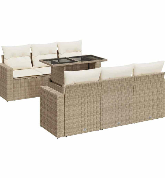 7-tlg. Garten-Sofagarnitur mit Kissen Beige Poly Rattan