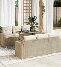 7-tlg. Garten-Sofagarnitur mit Kissen Beige Poly Rattan