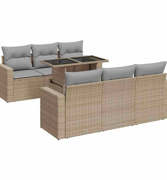 7-tlg. Garten-Sofagarnitur mit Kissen Beige Poly Rattan