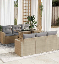 7-tlg. Garten-Sofagarnitur mit Kissen Beige Poly Rattan