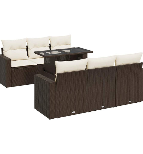 7-tlg. Garten-Sofagarnitur mit Kissen Braun Poly Rattan