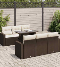 7-tlg. Garten-Sofagarnitur mit Kissen Braun Poly Rattan