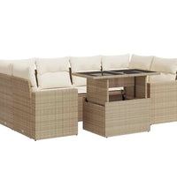 7-tlg. Garten-Sofagarnitur mit Kissen Beige Poly Rattan