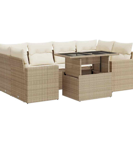 7-tlg. Garten-Sofagarnitur mit Kissen Beige Poly Rattan