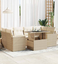 7-tlg. Garten-Sofagarnitur mit Kissen Beige Poly Rattan