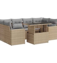 7-tlg. Garten-Sofagarnitur mit Kissen Beige Poly Rattan