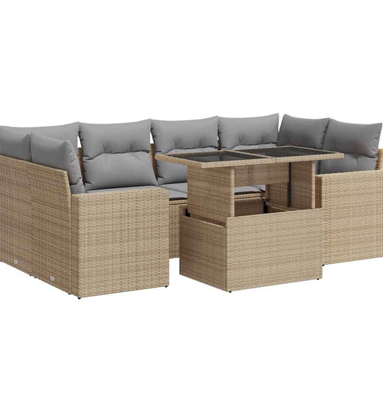 7-tlg. Garten-Sofagarnitur mit Kissen Beige Poly Rattan