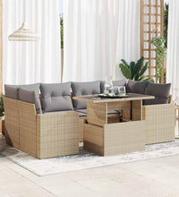 7-tlg. Garten-Sofagarnitur mit Kissen Beige Poly Rattan