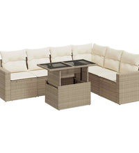 7-tlg. Garten-Sofagarnitur mit Kissen Beige Poly Rattan