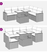 7-tlg. Garten-Sofagarnitur mit Kissen Beige Poly Rattan