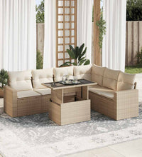 7-tlg. Garten-Sofagarnitur mit Kissen Beige Poly Rattan