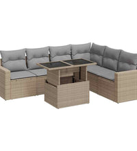7-tlg. Garten-Sofagarnitur mit Kissen Beige Poly Rattan