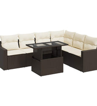 7-tlg. Garten-Sofagarnitur mit Kissen Braun Poly Rattan