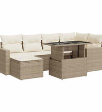 7-tlg. Garten-Sofagarnitur mit Kissen Beige Poly Rattan
