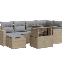 7-tlg. Garten-Sofagarnitur mit Kissen Beige Poly Rattan