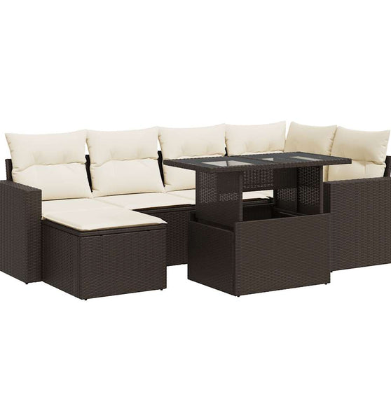 7-tlg. Garten-Sofagarnitur mit Kissen Braun Poly Rattan