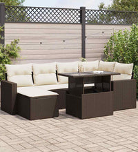 7-tlg. Garten-Sofagarnitur mit Kissen Braun Poly Rattan