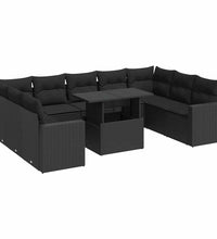 10-tlg. Garten-Sofagarnitur mit Kissen Schwarz Poly Rattan