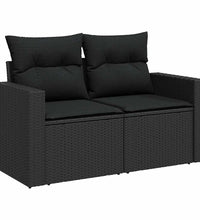 10-tlg. Garten-Sofagarnitur mit Kissen Schwarz Poly Rattan