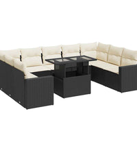 10-tlg. Garten-Sofagarnitur mit Kissen Schwarz Poly Rattan